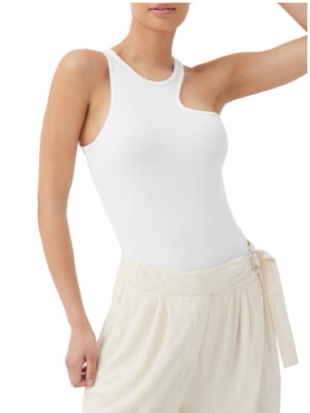 4TH & Reckless Silana Asymmetrical White Rib Bodysuit
